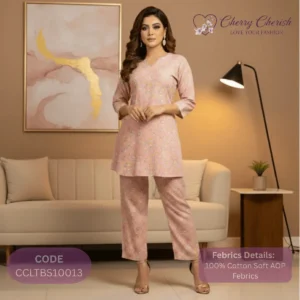 Pink Floral Print Cotton Two-Piece Set