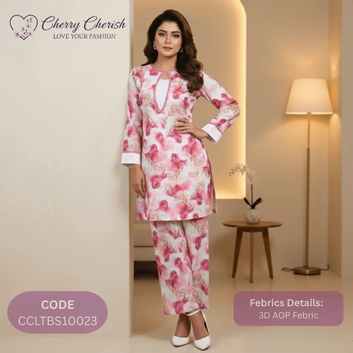 Pink Floral Printed Tunic and Trousers