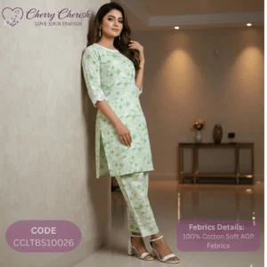 Light Green & White Floral Soft Cotton 2 Pcs Set