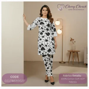 Black and White Floral Print Cotton Two-Piece Set