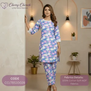 Vibrant Floral Print Soft Cotton Suit with Lace Trim