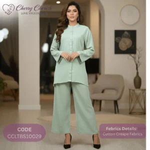 Ribbed Texture Cotton Crepe Shirt and Trouser Set