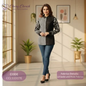 Stripe & Print Fusion Ladies Fashion Shirt