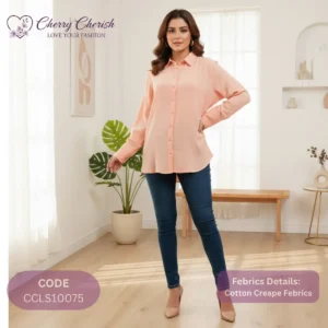 Women's Peach Solid Cotton Crepe Button-Down Shirt