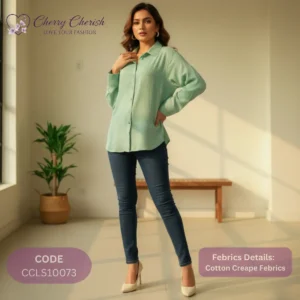 Women's Mint Green Cotton Crepe Ladies Shirt