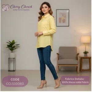 Women's Lemon Yellow 100% Viscose Button-Down Shirt