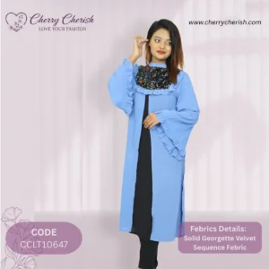 Sky Blue Ruffled Georgette Ladies Top