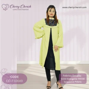 Chartreuse Ruffled Georgette Sequin Ladies Top