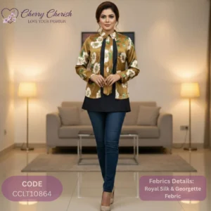 Cherry Cherish Floral Printed Royal Silk & Georgette Layered Tunic