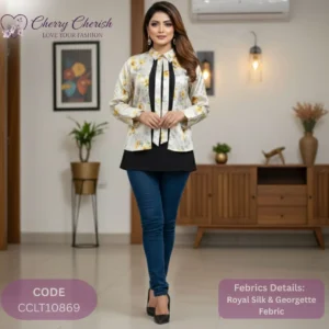 Ivory Meadow Royal Silk & Georgette Layered Tunic